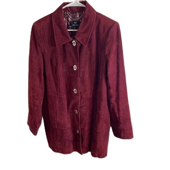 Dennis Basso Leather Pea Coat Jacket Medium Suede Maroon Purple Red - Picture 1 of 8